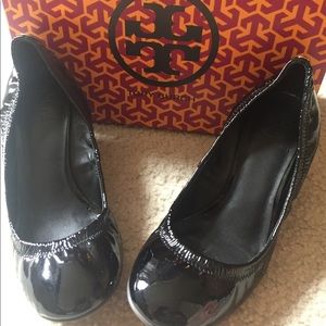 Tory Burch patent wedges