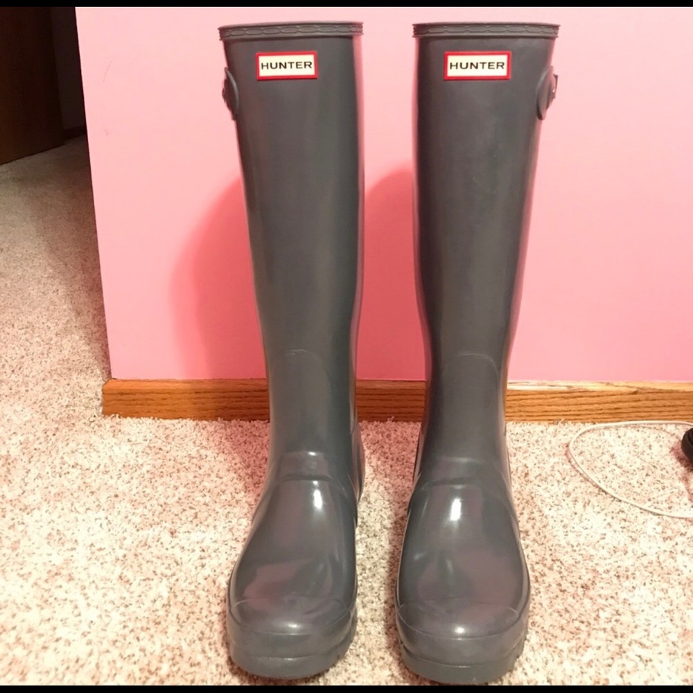 Hunter Boots Gray Gloss Size 8