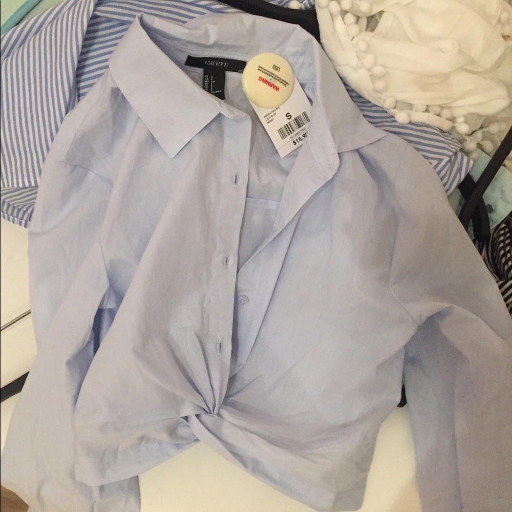 Forever 21 Woven Light Blue Knot Crop Top