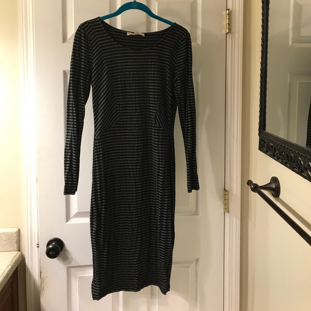 Black&grey striped ribbed body con sweater dress