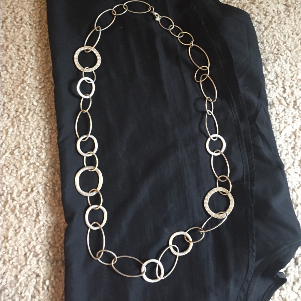 Silver chain link long necklace