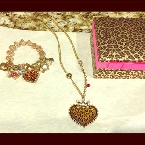 Betsey Johnson necklace bracelet leopard heart