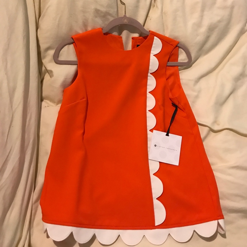 Orange VB Blouse with Scallop White Trim