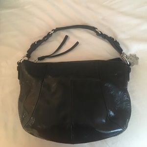 Black patent leather Coach hobo bag