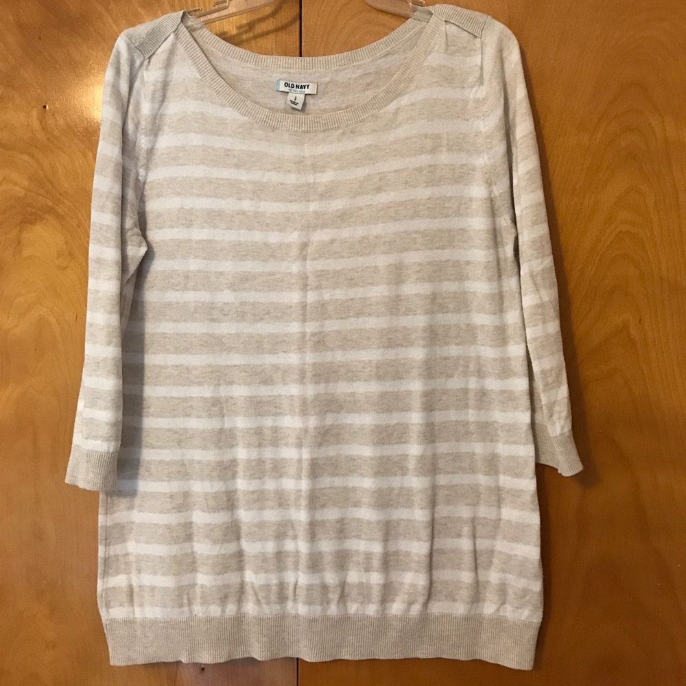 Beige Striped 3/4 Length Sweater