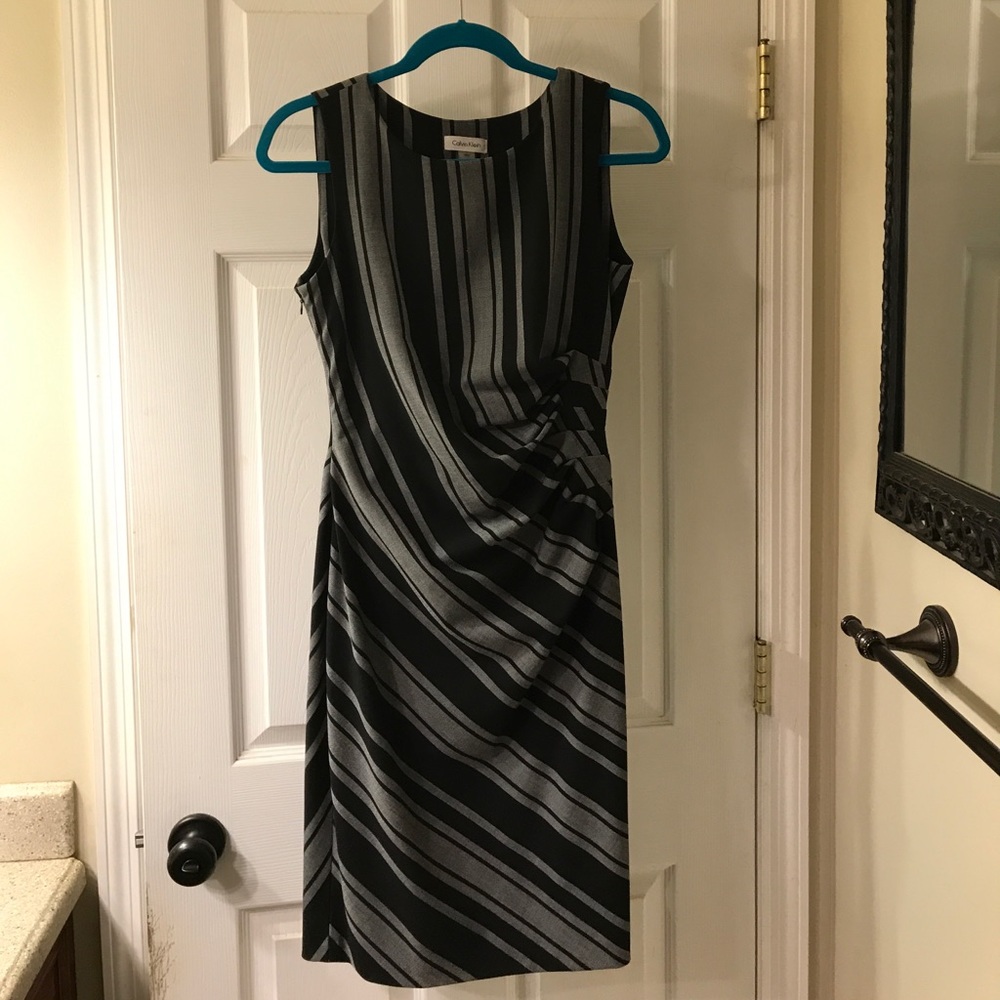 Calvin Klein black/grey striped dress sleeveless