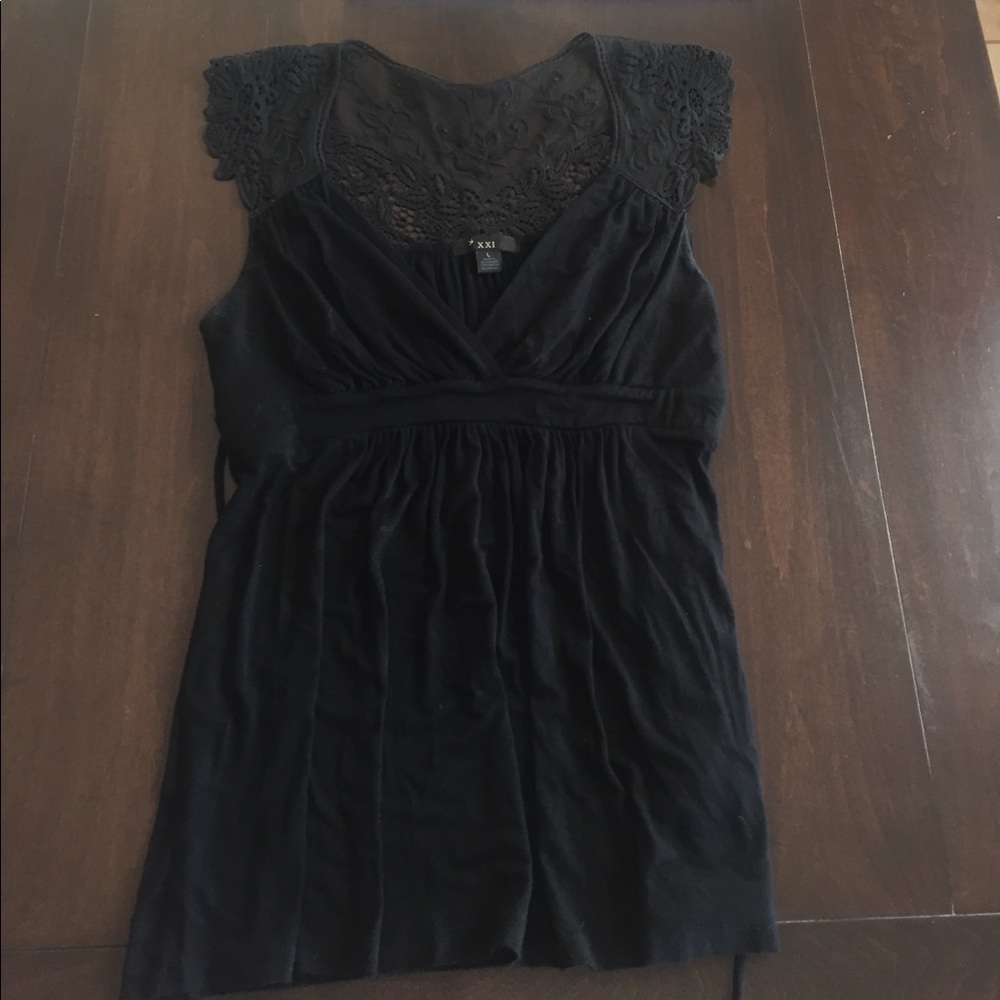 Black lace back and cap sleeve shirt