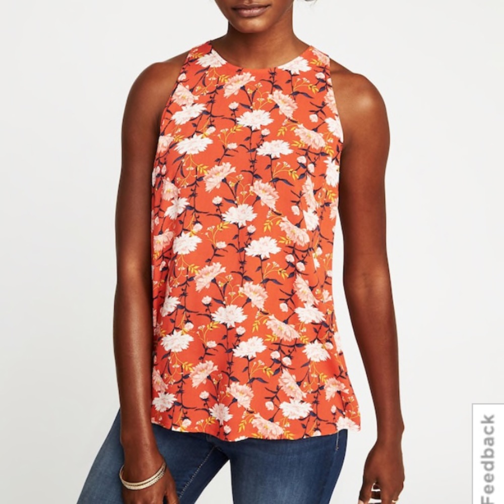 Old Navy Rusty Burnt Orange Floral Blouse Small