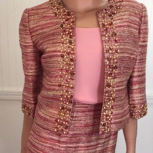 Victor Costa 3 Piece Pencil Skirt Suit Sz 4 Beaded