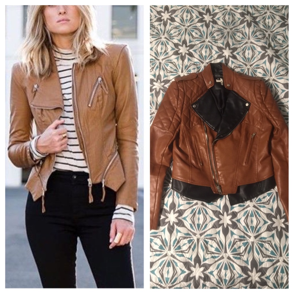 Camel & Black Vegan Leather Jacket