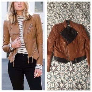 Camel & Black Vegan Leather Jacket