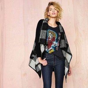 Nasty Gal Stockholm Plaid Wrap Coat SZ Sm