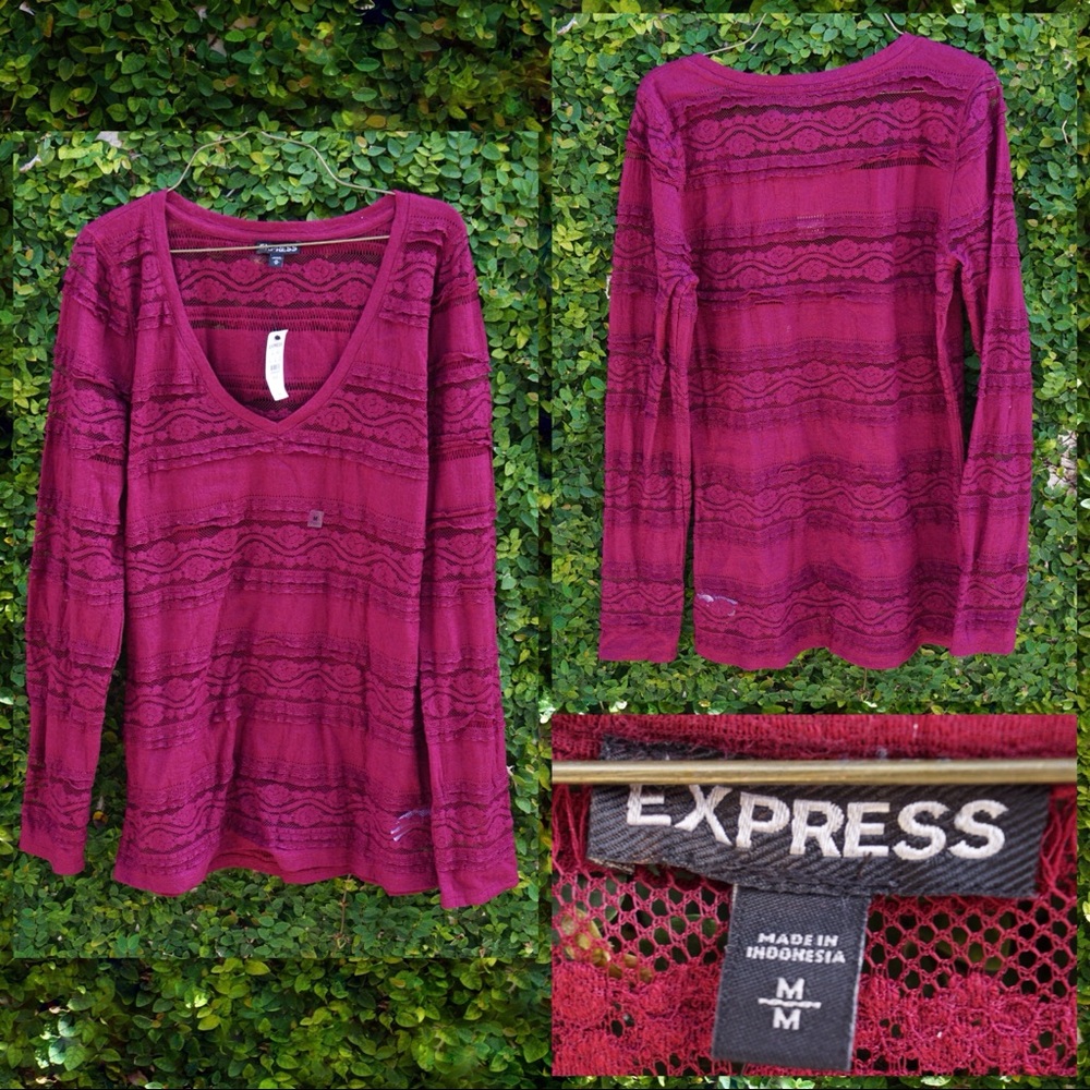 Medium 🌹Express🌹 Burgundy Lace Long Sleeve Shirt