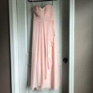 Davids Bridal Long Strapless Crinkle Chiffon Dress