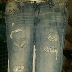 Embellished jeans with rips and Sparkle
