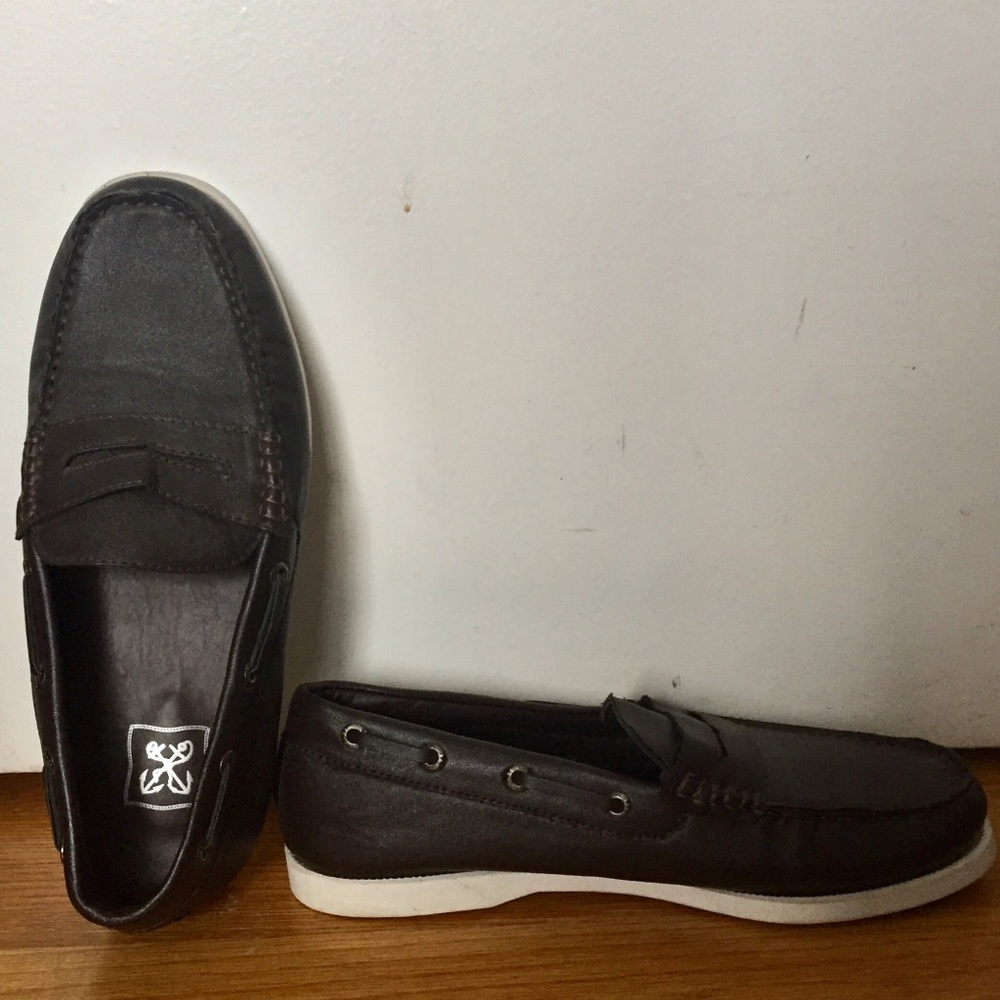 Dark-Brown Leather Anchor Boat Shoes | Size: 10