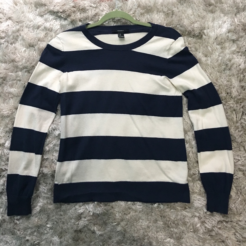 White and navy blue stripped sweater. Brand new