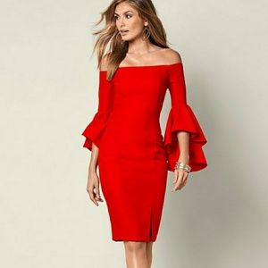 Elegant bell sleeve red dress