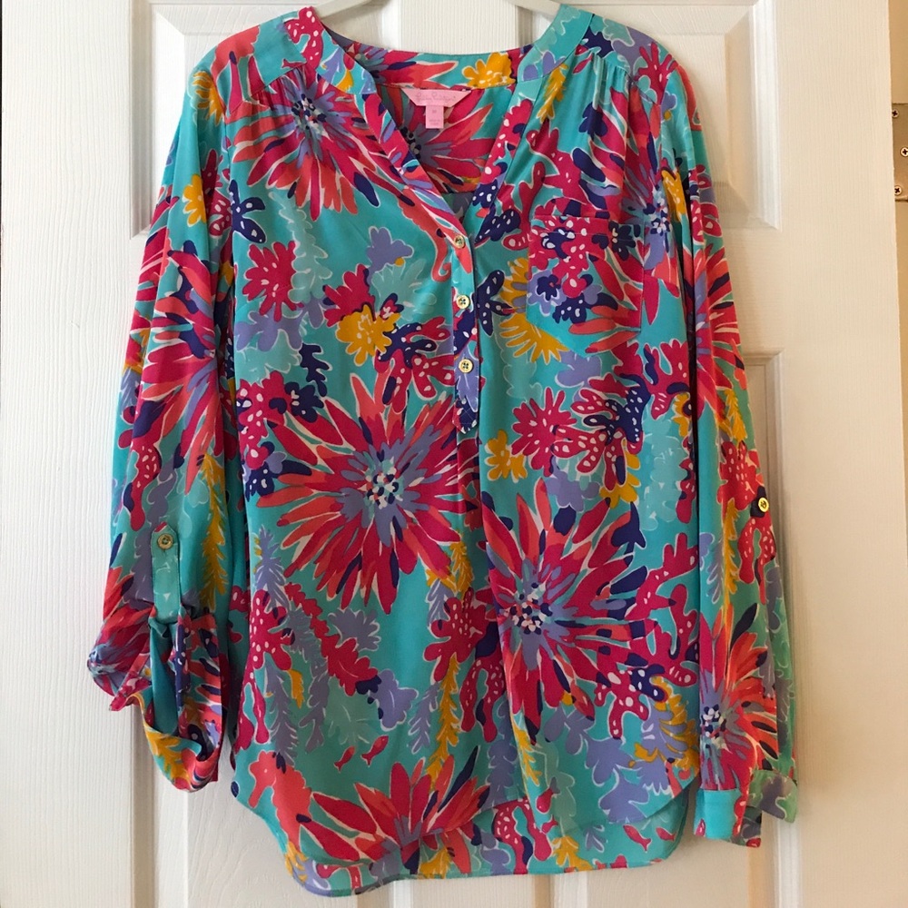 Lilly Pulitzer long sleeve silk top
