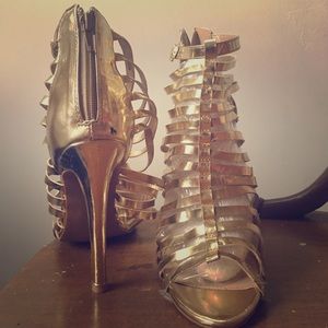 Gold strappy heels