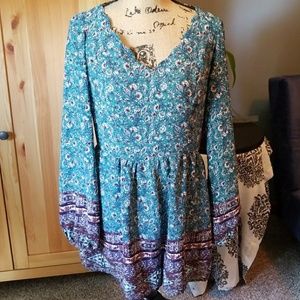 Romper, Turquoise Multi w Scalloped Neckline