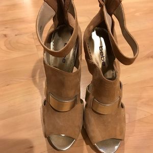 Bebe stiletto heels size 9M tan and gold