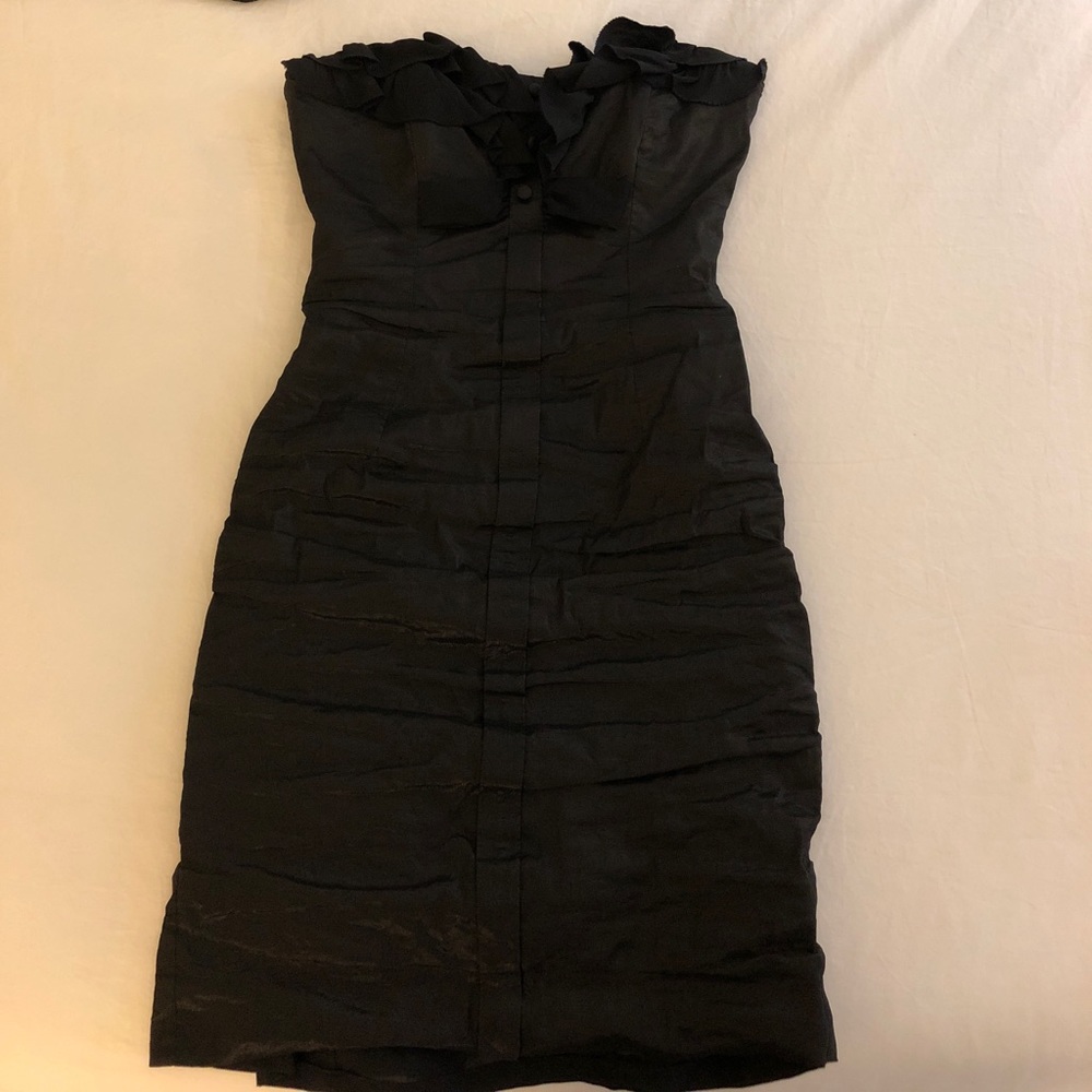 Nicole Miller Black Strapless Ruched Dress