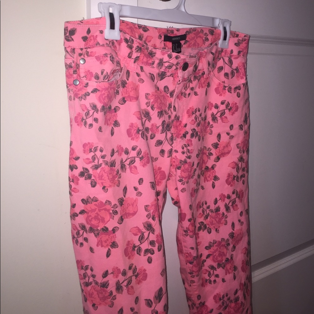 Forever 21 Pink Floral Jeans