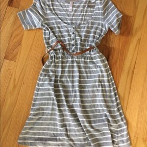 Grey & white striped knit dress