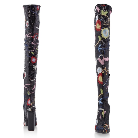 🎉2x🅷🅿 Sequined Floral Printed High Heel Boots - Picture 2 of 2
