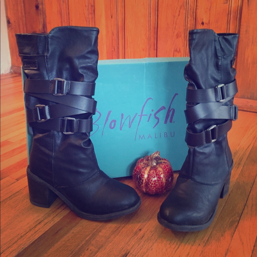 Tall black heeled boots