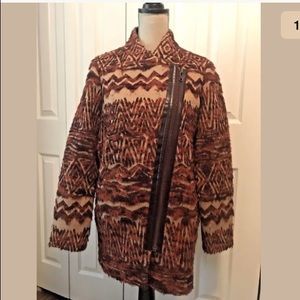 Free People Burnt Red Ikat Faux Fur Leather Coat
