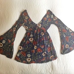 Boho Floral Print Flare Sleeve Dress