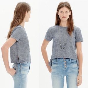 Madewell chambray side tie crop tee NWOT small