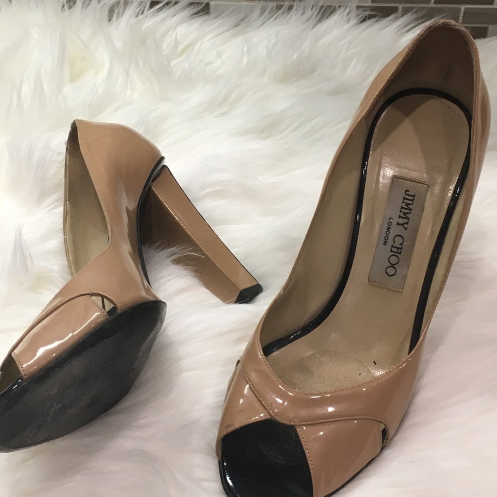 Jimmy Choo Nude Designer  Peep Toe Pumps - Picture 6 of 7