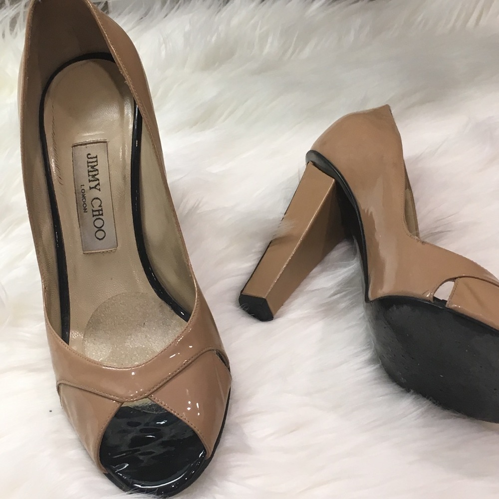 Jimmy Choo Nude Designer  Peep Toe Pumps - Picture 7 of 7
