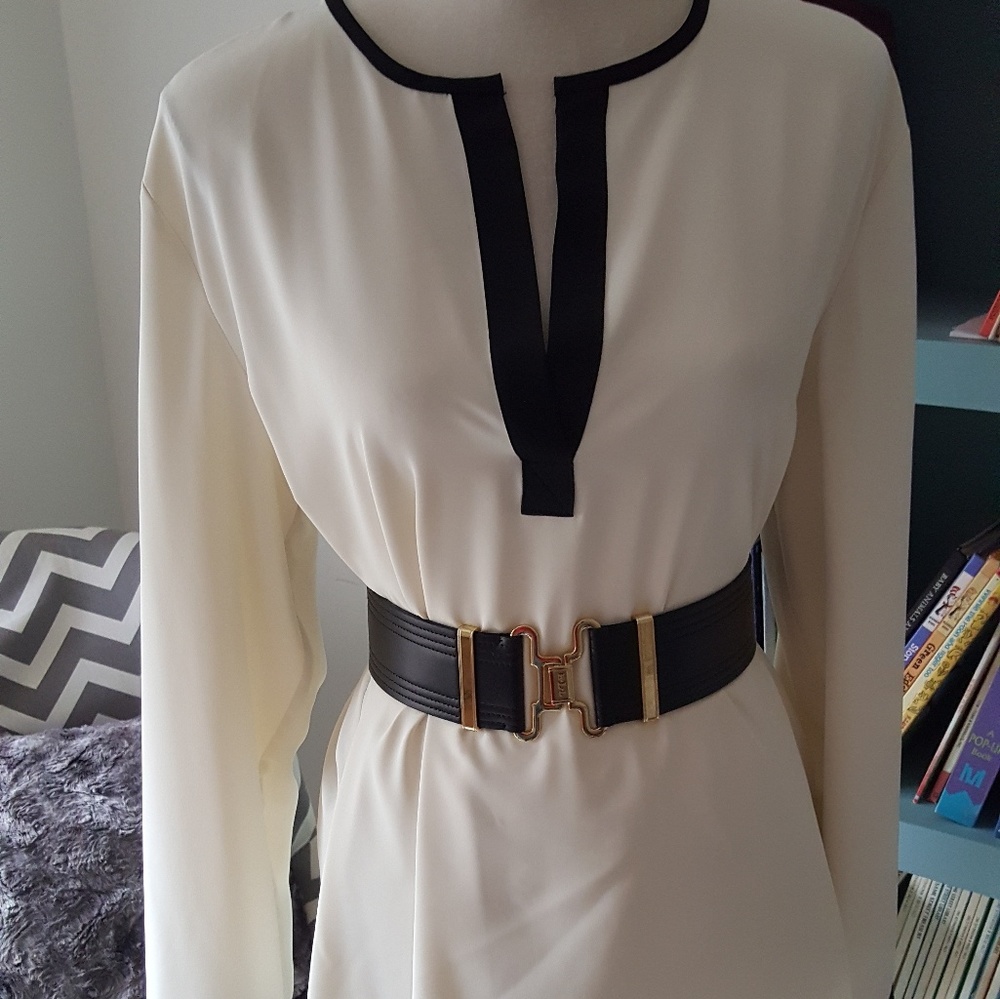 Ralph Lauren Contrast Blouse White Black Open Neck