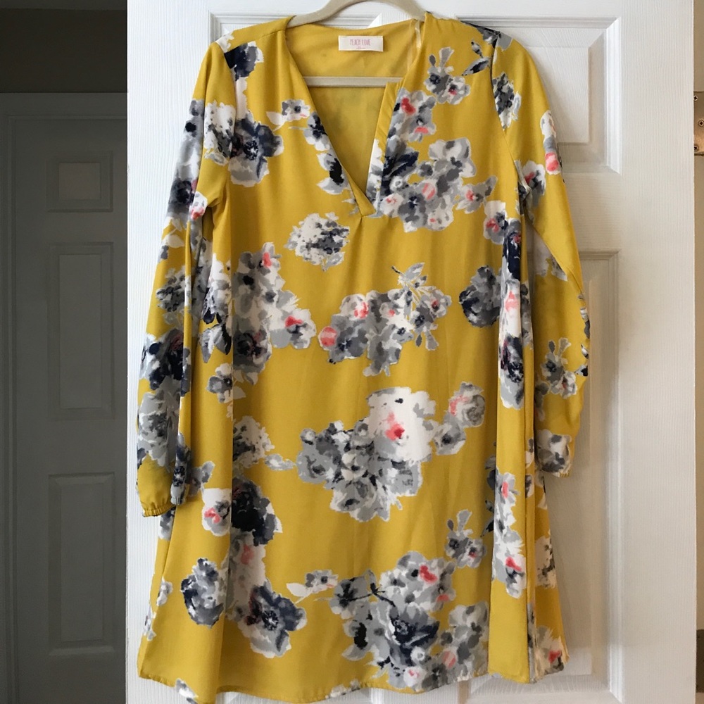 Yellow long sleeve shift dress