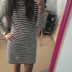 Dark blue and white stripped dress.
