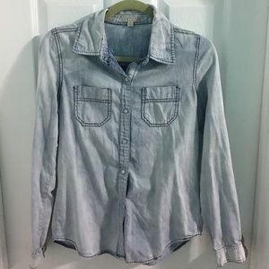 Light wash denim button down shirt