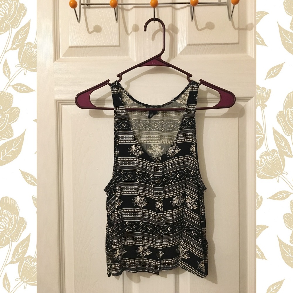 F21 Black & White Flowy Crop Tank