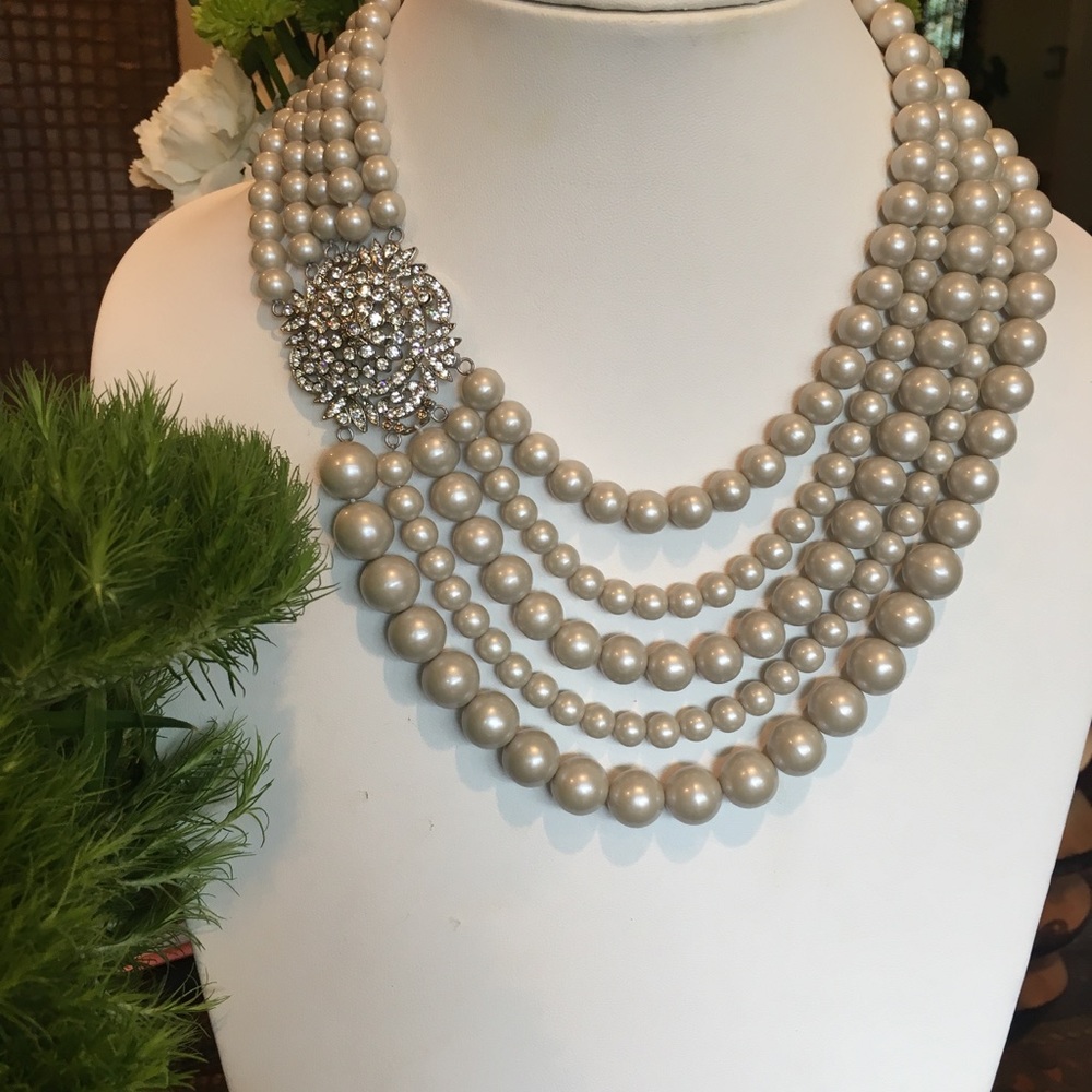 Layered pearl and crystal necklace