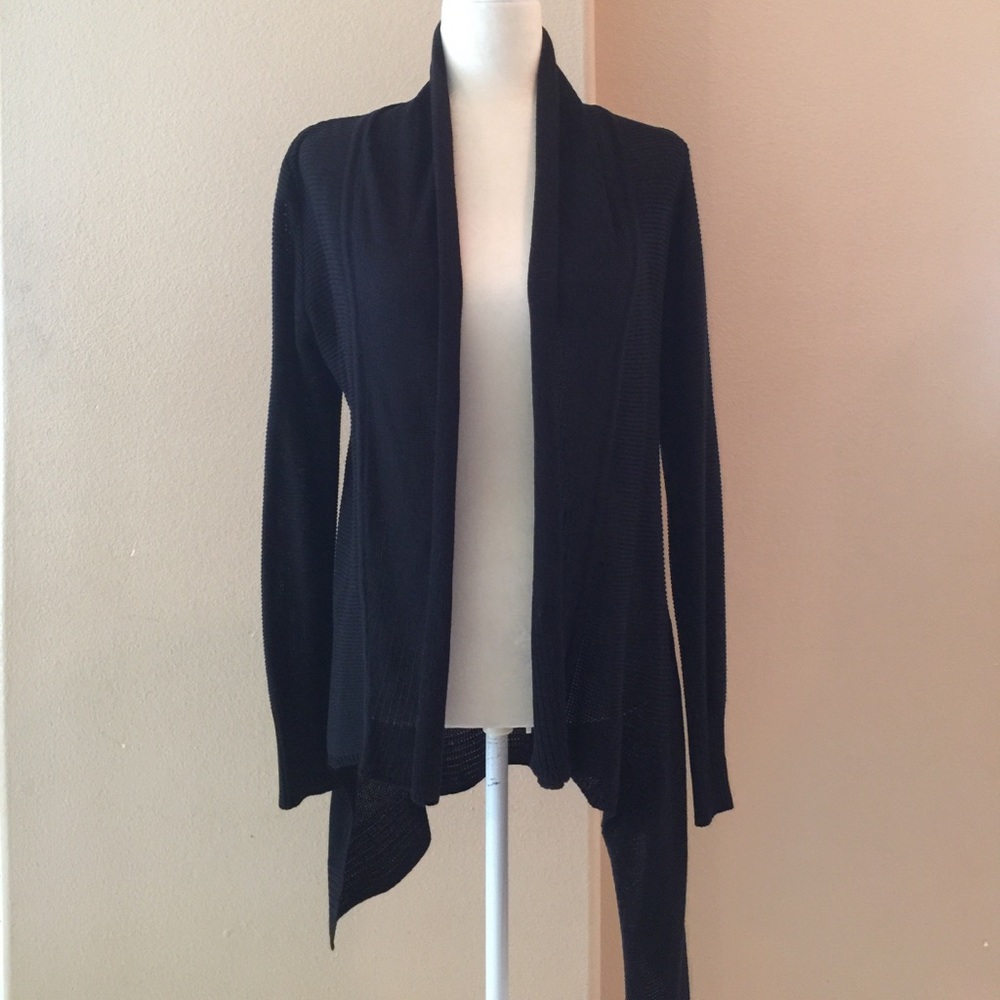 Compagna Black Asymmetrical Knit Open Cardigan