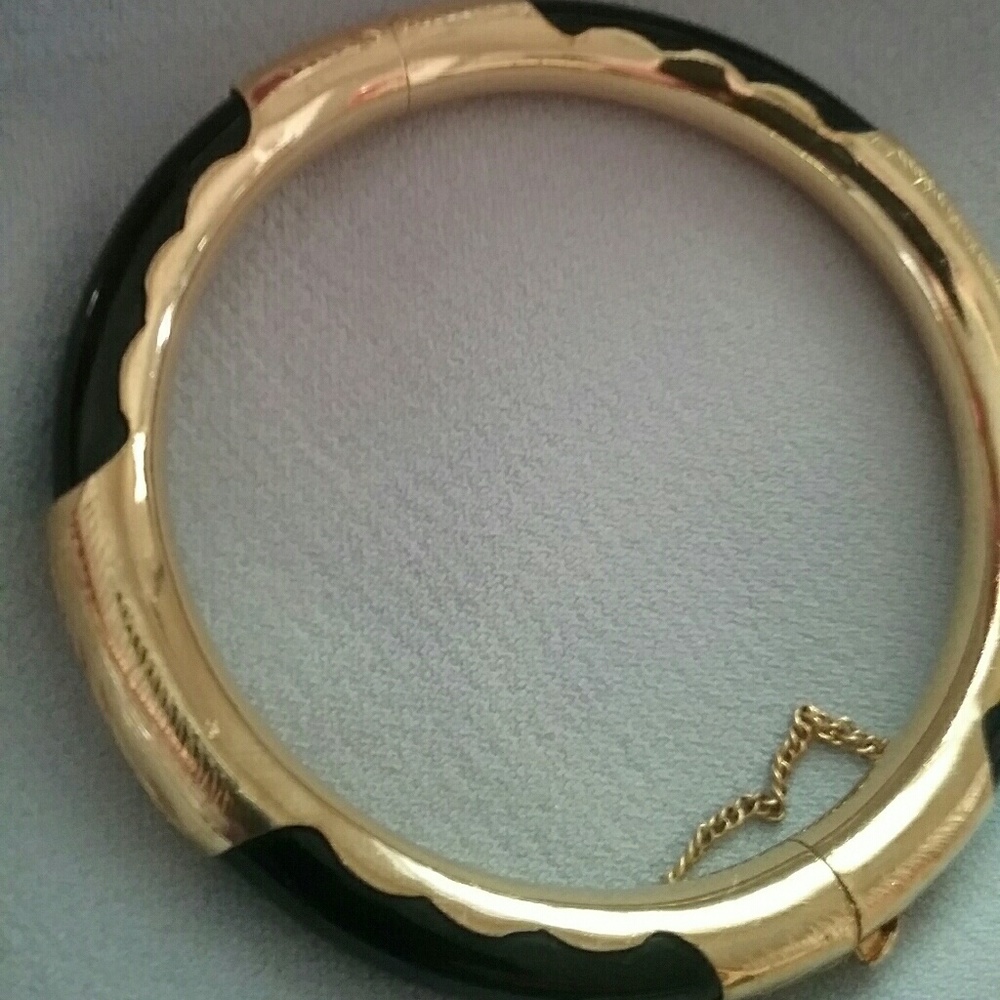 Black Jade and Gold Bangle Bracelet