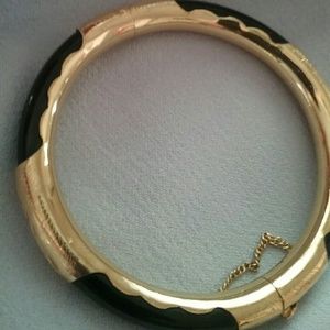 Black Jade and Gold Bangle Bracelet