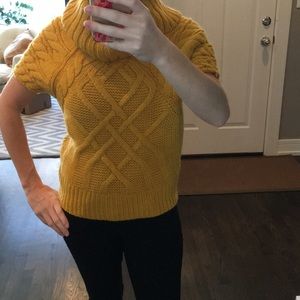 Short sleeve cowl neck mustard sweater