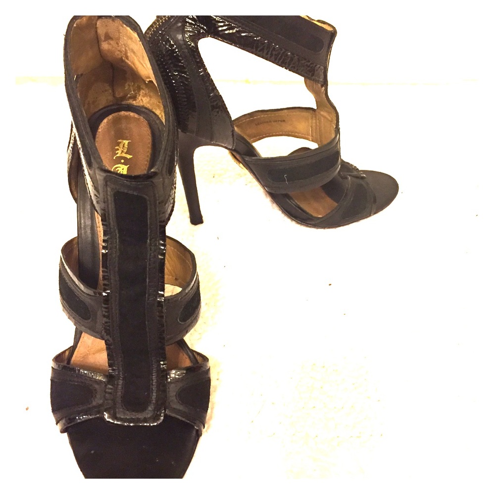 L.A.M.B. Black strappy heels