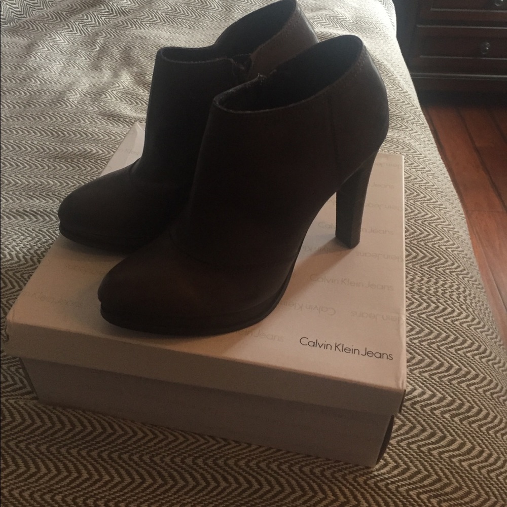 Lightly worn leather booties