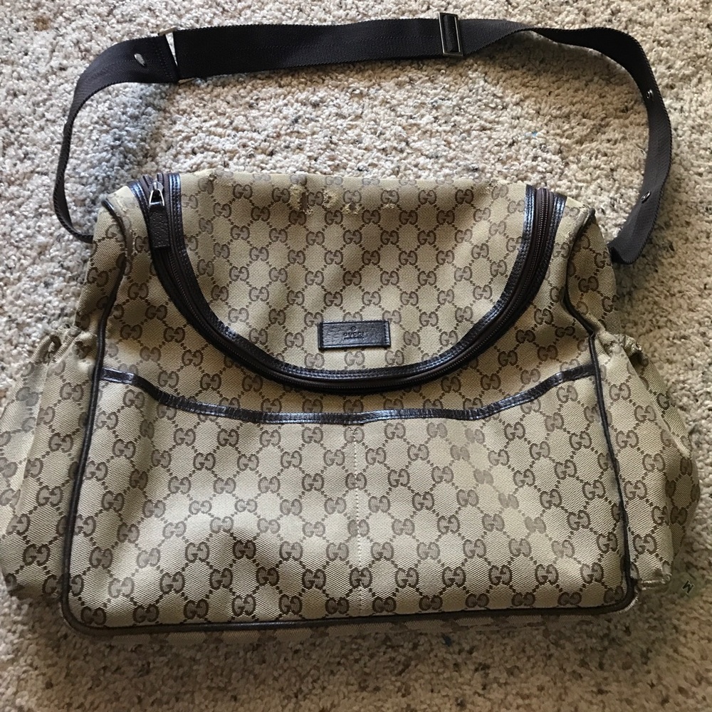 GG Canvas Leather-Trim Diaper Bag