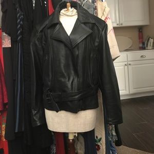 Black leather motorcycle jacket
